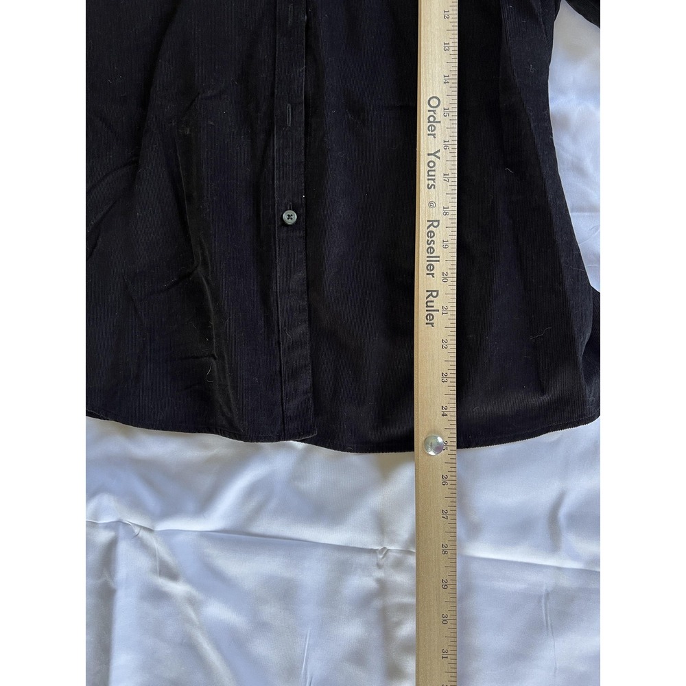 Foxcroft Shirt Womens 16 Black Fitted Corduroy Button Front Contrast Cuff Blouse - Picture 11 of 14